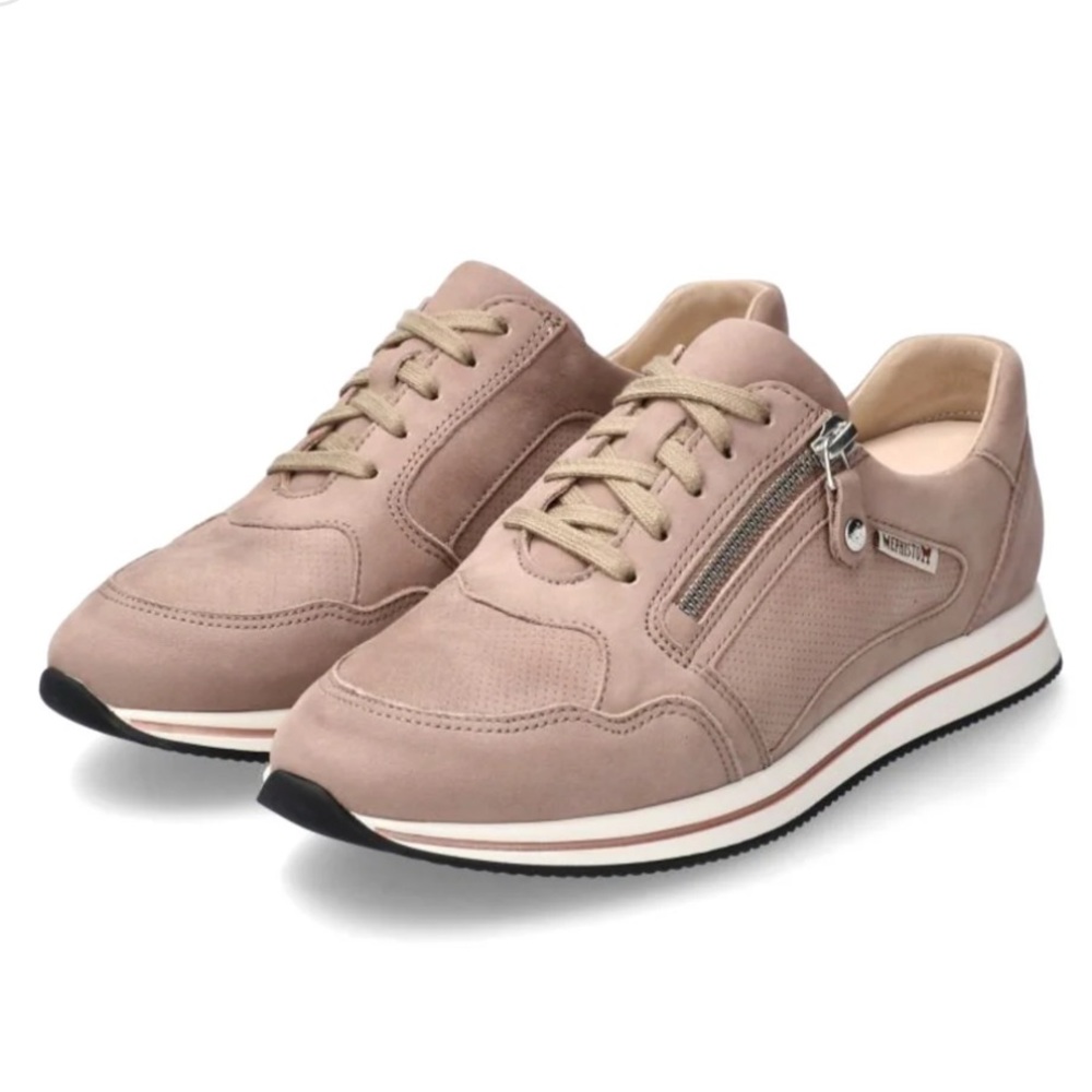 Mephisto Leenie Sneaker Light Taupe Nubuck Neutral Leather Lace Up Zipper 8.5